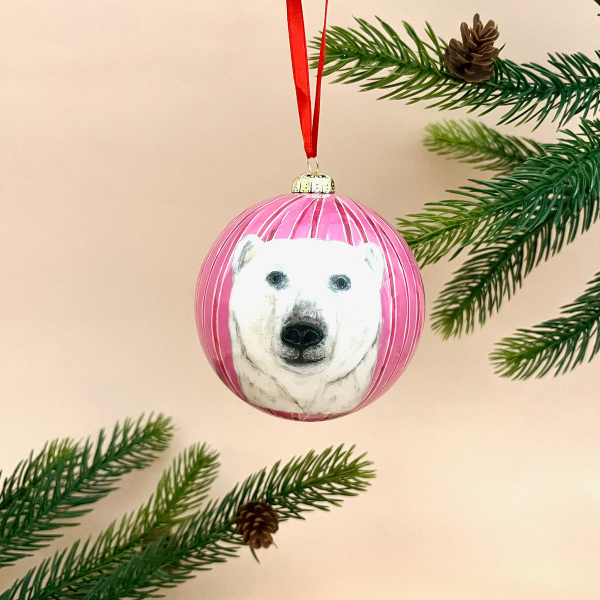 Round Ornament with Holiday Pattern & Animal