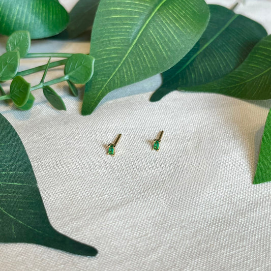 Emerald CZ Baguette Stud Earrings, GP