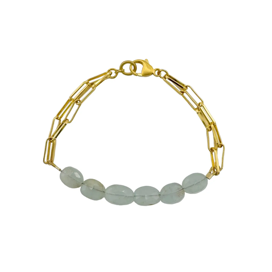 Aquamarine Beads & Gold Vermeil Chain Bracelet