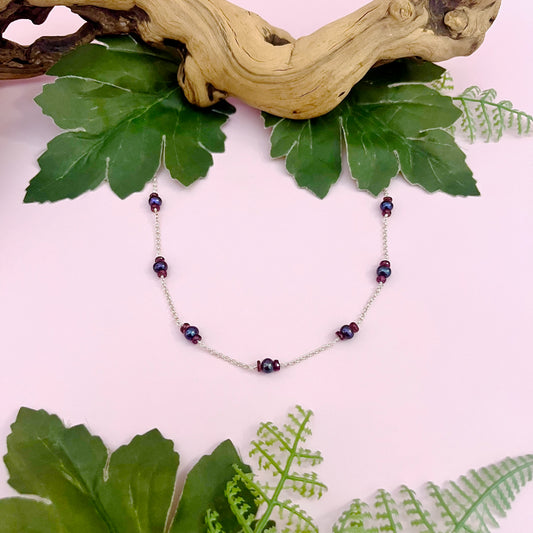 Handmade Necklace with peacock pearl and heishi shaped garnet
