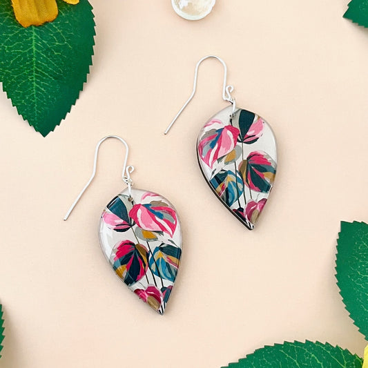 Leaf Paper + Wood Earring Pink Princess Philodendron Large