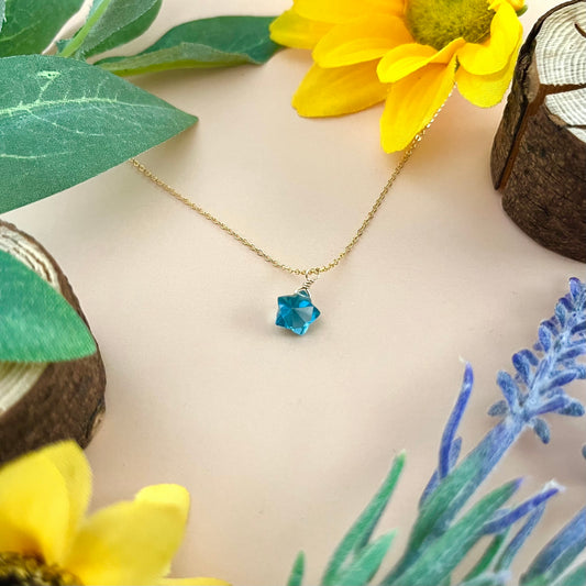 Handmade London Blue Topaz Star Necklace GF 16-18"