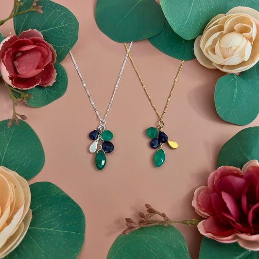 Handmade Sapphire & Green Onyx Cluster Necklace