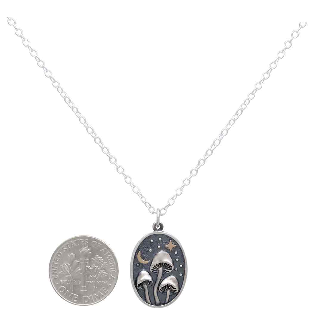 Silver Night Mushrooms Necklace, 18"