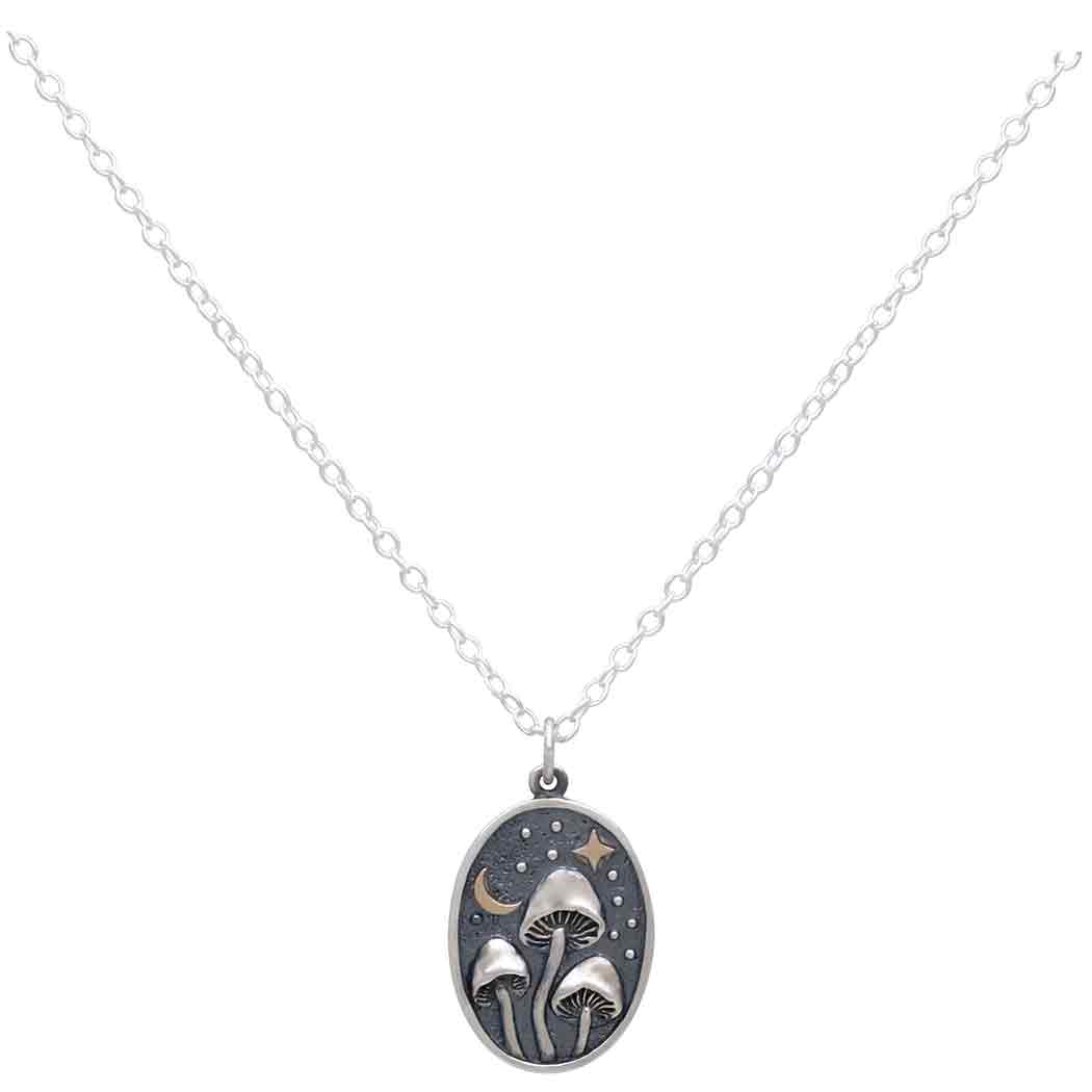 Silver Night Mushrooms Necklace, 18"