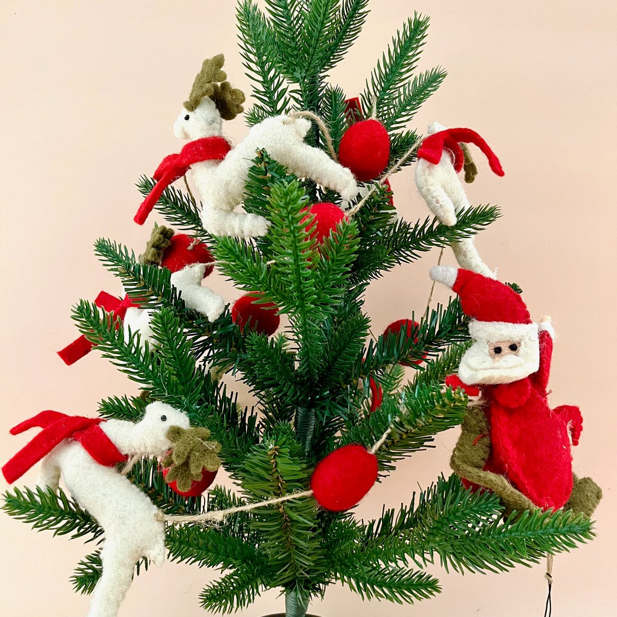 Handmade Wool Felt Santa In Sleigh & Reindeer Garland