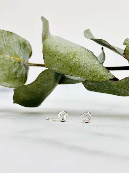 Tiny Open Circle Stud Earrings, Sterling Silver