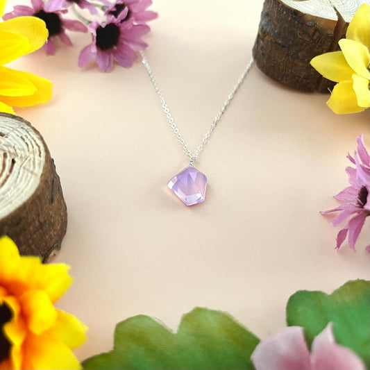 Handmade SS Lavender Quartz Polygonal Necklace 18"