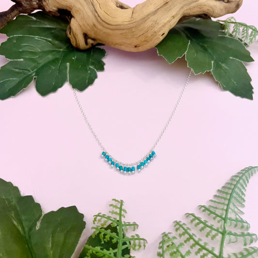 Handmade Necklace with turquoise tube beads and aquamarine dangle
